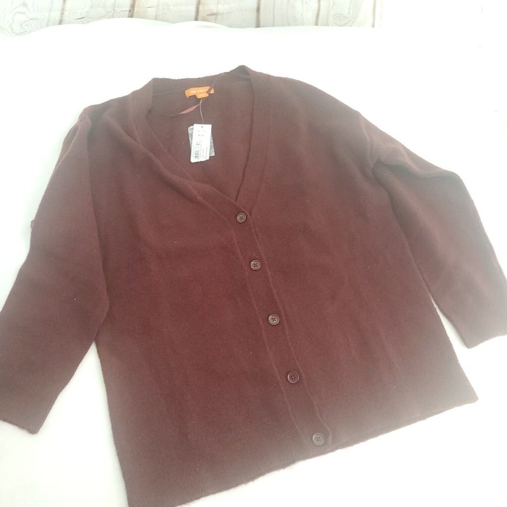 Joe Fresh Womens Red V Neck Knitted Long Sleeve Cardigan Sweater Size Medium